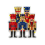 Personalized nutcracker family of 5 ornament with names on the hats and space for a year along the side.
