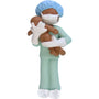 Ornament of a doctor or midwife holding a baby on a white background