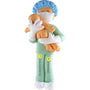 Ornament of a doctor or midwife holding a baby with personalized name and year on a white background