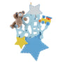 Personalized Oh Baby First Christmas Ornament - Blue with a teddy bear, train, and stars