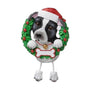 Personalized Pitbull ornament with Santa hat, Christmas wreath, and blank bone-shaped name plaque
