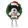 Personalized Portuguese Water Dog ornament with Santa hat, Christmas wreath, and blank bone-shaped name plaque