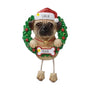 Personalized Pug ornament example with name on Santa hat and year on bone-shaped plaque