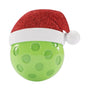 Pickleball ornament wearing a red glitter Santa hat.