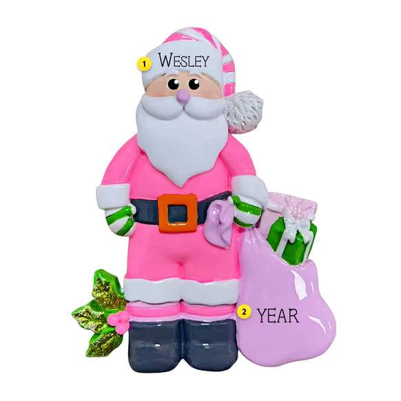 Personalized Pink Santa With Gift Sack Ornament