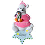 Decorative ornament with a polar bear and penguin holding a gift, on a white background.