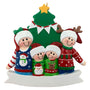 Decorative Christmas ornament with a family of four in front of a Christmas tree.