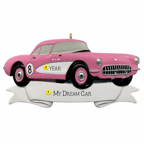 Pink vintage car ornament on a white background