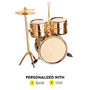 Personalized gold drum set ornament shown with name and year option graphic