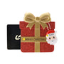 Personalized red glitter gift box money holder ornament with a Christmas phrase on the gold ribbon and year on Santa’s hat.