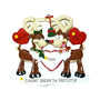 Personalized reindeer couple ornament with names written on the red hearts, a phrase along the snow base, and the year added on the center heart.