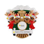 Four-reindeer Christmas train ornament personalized with four names on the Santa hats, a festive phrase on the white banner, and a year on the train front.