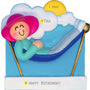 Ornament of a person in a hammock with a cloud above. Personalized with name, year, and a short phrase 'happy retirement'. 