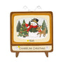 Personalized retro TV Christmas ornament with an example short phrase on the bottom panel and space for a year below the screen.