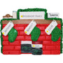 Christmas ornament of a mantel with personalized stockings against a white background