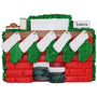 Christmas ornament of a mantel with stockings against a white background