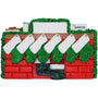 Christmas ornament of a mantel personalized with names, year, & family name against a white background.