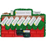 Christmas ornament of a mantel personalized with names, year, & family name against a white background