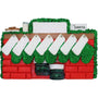 Decorative fireplace with stockings and 'To Santa' tag ornament on a white background 