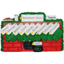 Christmas ornament of a mantel personalized with names, year, & family name against a white background
