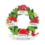 Personalized Santa hat wreath family of four ornament with names, phrase, and year placement shown.
