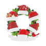 Santa hat wreath family ornament with glittered red hats, holly leaves, candy canes, and a red cardinal.