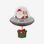 Personalized Santa and reindeer UFO ornament with a name on the flying saucer and space for a year on the present.