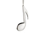 Silver eighth note ornament with white ribbon hanger
