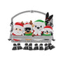 Personalized ski lift family of 4 ornament with example names on each character, a family name or phrase on the chairlift bar, and year.
