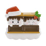 Blank personalized s’mores family of 2 ornament with two smiling marshmallows on chocolate bars, a Santa hat, and space for a phrase and year.