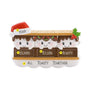 Personalized s’mores family of 3 ornament with three smiling marshmallows on layered chocolate bars, custom names, a festive phrase, and year.