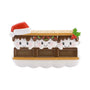 Blank personalized s’mores family of 3 ornament with three smiling marshmallows on layered chocolate bars, a Santa hat, and space for a phrase and year.