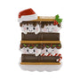 Blank personalized s’mores family of 4 ornament with four smiling marshmallows on stacked chocolate bars, holiday accents, and space for a phrase and year.