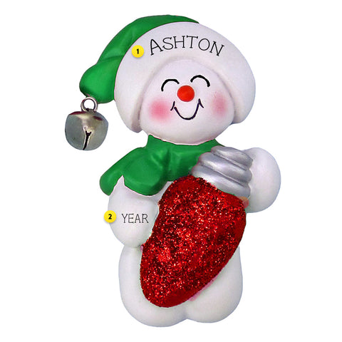 Personalized Snowman With Bulb Ornament