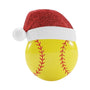 Softball ornament wearing a red glitter Santa hat.