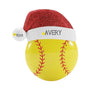 Personalized softball ornament with a name on the Santa hat and year on the hat pom-pom.