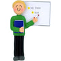 Personalized teacher ornament with a whiteboard, book, and marker on a white background