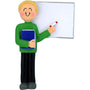 Teacher ornament with a whiteboard, book, and marker on a white background