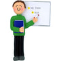 Personalized teacher ornament with a whiteboard, book, and marker on a white background