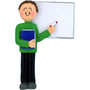 Teacher ornament with a whiteboard, book, and marker on a white background