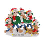 Personalized tree farm family of five ornament with names on the hats, a dog’s name, a phrase on the snow, and the year.