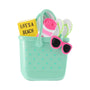 Personalized trendy rubber beach bag ornament with flip flops, sunglasses, a beach towel, and “Life’s a Beach” book detail.
