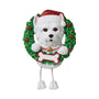 Personalized Westie ornament with Santa hat, Christmas wreath, and blank bone-shaped name plaque