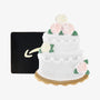 Wedding cake money holder ornament with two white tiers, pink and white roses, pearl trim, and a gift card slot.