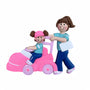  This sweet design shows a proud older sister pushing a little one in a toy car.