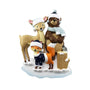 Personalized woodland animal family of 3 ornament with deer, bear, and fox in winter hats on a snowy base