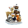 Personalized woodland animal family of 4 ornament with deer, bear, fox, and raccoon in winter hats on a snowy base