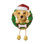 Personalized Yellow Lab ornament with Santa hat, Christmas wreath, and blank bone-shaped name plaque