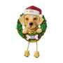 Personalized Yellow Lab ornament example with name on Santa hat and year on bone-shaped plaque