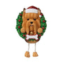Personalized Yorkie ornament with Santa hat, Christmas wreath, and blank bone-shaped name plaque